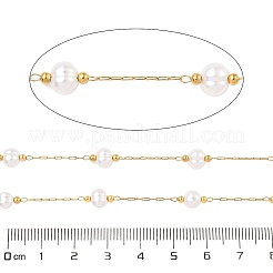 イオンプレーティング(IP) 304 ステンレススチール ペーパークリップチェーン  ハンダ付け  ABS模造パールビーズ付き  18KGP本金メッキ  5x6.5x5.5mm  約16.40フィート（5m）/ロール&nbsp;CHS-P018-04A-G