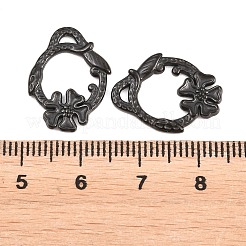 304ステンレスペンダント  指輪とクローバーと葉のチャーム  切り取る  イオンプレーティング（ip）  ブラック  19x15x1.5mm  穴：1.3mm&nbsp;STAS-F366-03EB
