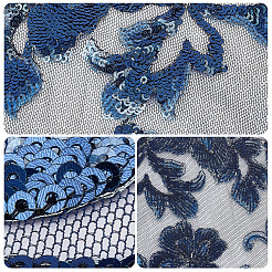 2セットの花のポリエステル刺繍装飾アクセサリー  パッチに縫い付けられたレースのスパンコールの服  ウェディングドレスに適しています  パフォーマンスウェア  ダークスレートブルー  304x190x1.5mm  2個/セット&nbsp;DIY-GF0005-70B