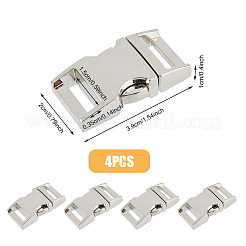 合金サイドリリースバックル4個  サバイバルブレスレットの留め金  プラチナ  39x20x10mm  穴：15x3.5mm&nbsp;FIND-FH0008-70