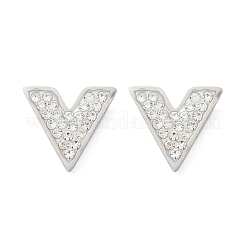 304ステンレススチールスタッドピアス  ポリマークレイクリスタルラインストーン  V字型  ステンレス鋼色  11.5x13mm&nbsp;EJEW-Z089-39P