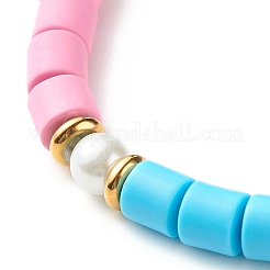 女の子の女性のためのコラムビーズストレッチブレスレット  ガラスパール＆ポリマークレイ＆非磁性合成ヘマタイトビーズブレスレット  ミックスカラー  内径：2-1/8インチ（5.4cm）&nbsp;BJEW-JB07182