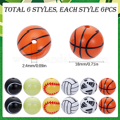36pcs 6 styles Sport Theme Opaque Resin Beads&nbsp;RESI-SC0003-21