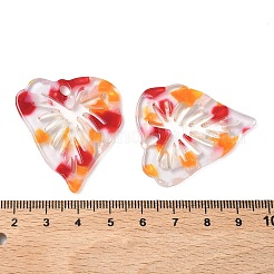 透明なセルロースアセテート（樹脂）ペンダント  リーフチャーム  レッド  39x34x2.5mm  穴：4.5x2.5mm&nbsp;FIND-C088-05B
