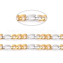 304ステンレススチールフィガロチェーン  スプールで  溶接されていない  ゴールデン·ステンレス鋼色  6x4x1.5mm  8x4x1.5mm  32.8フィート（10m）/ロール&nbsp;CHS-B001-27