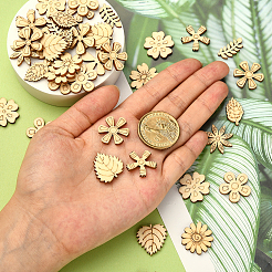 ウッドカボション  レーザーカットウッドシェイプ  DIY装飾アクセサリー  花  バリーウッド  17~21x9~21x2mm  100個/袋&nbsp;WOOD-CJ0001-31