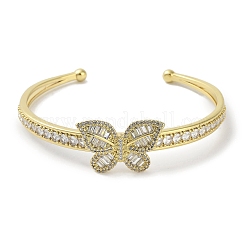 Rack Plating Brass Pave Clear Cubic Zirconia Butterfly Open Cuff Bangles for Women&nbsp;BJEW-R317-02G