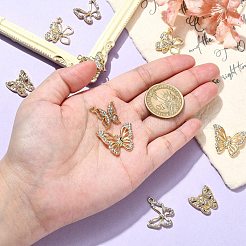 10 個 5 スタイル合金とラインストーンペンダント  蝶のチャーム  ゴールドカラー  17~20x16.5~24.5x2~3.8mm  穴：1.6~2mm  2個/スタイル&nbsp;FIND-CJ0001-78