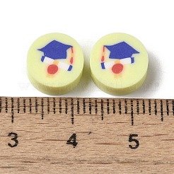 手作り樹脂粘土ビーズ  卒業式の帽子をかぶったフラットラウンド  ライトゴールデンロッドイエロー  9.5x4mm  穴：1.6mm&nbsp;CLAY-H005-10