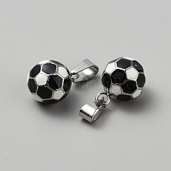 304ステンレススチールエナメルペンダント  サッカーのチャーム  ブラック  18.5x14mm  穴：8x4mm&nbsp;FIND-WH20019-108