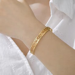 8mm ボヘミアン 304 ステンレススチール 中空フラワー オープンカフバングル（女性用）  ゴールドカラー  内径：2.36インチ（6cm）&nbsp;WG3C56B-02