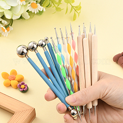 14個 3スタイル プラスチック&木製 ダブルヘッド モデリングクレイ彫刻ツールセット  子供のためのDIY陶器粘土工芸品  ミックスカラー  119~131mm&nbsp;TOOL-SP0003-22