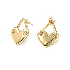 Brass Heart Padlock Stud Earrings for Women&nbsp;EJEW-P214-16G