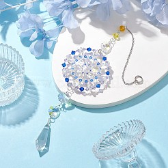 ガラスビーズの花の吊り飾り  家庭菜園の装飾用のタッセルサンキャッチャー  プラチナ  327mm&nbsp;HJEW-TA00187