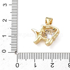 真鍮製マイクロパヴェキュービックジルコニアペンダント  魚のチャーム  16KGP本金メッキ  透明  14x16x7mm  穴：3x4.5mm&nbsp;KK-F930-16G-02