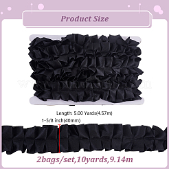 ポリエステルしわガーゼリボン2袋  洋服アクセサリー  ブラック  1-5/8インチ（40mm）  約5.00ヤード（4.57m）/バッグ&nbsp;OCOR-ME0001-82C