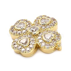 Brass Clear Cubic Zirconia Flower Connector Charms&nbsp;KK-L229-065G