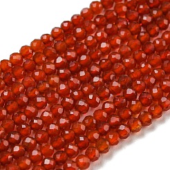 天然石瑪瑙ビーズ連売り  多面カットラウンド  染め  レッドオレンジ  2mm  穴：0.8mm  約190個/連  16インチ&nbsp;G-A129-2mm-A01
