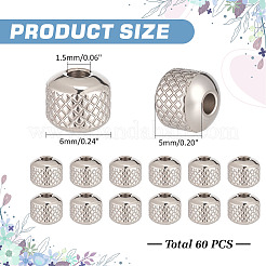 304ステンレススチールビーズ60個  波紋のある丸  ステンレス鋼色  6x5mm  穴：1.5mm&nbsp;STAS-ME0002-51