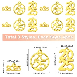 12 個 3 スタイルラックメッキ合金ペンダント  2025 数字チャーム  カドミウムフリー＆鉛フリー  ニッケル電気メッキ  混合図形  9~28x16.5~22x1.5~2mm  穴：1.6~2mm  4個/スタイル&nbsp;FIND-YW0006-95