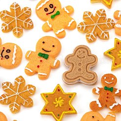 48個の樹脂カボション  模造食品ビスケット  クリスマスツリーとジンジャーブレッドマンと葉っぱと星  ミックスカラー  23~31x21~26x4~6mm  8スタイル  6個/スタイル&nbsp;CRES-LS0001-10