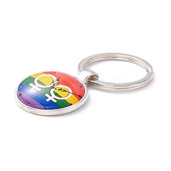プライドスタイルのガラスキーホルダー  プラチナメッキ合金パーツ  フラットラウンド  男女のシンボル  6.2cm&nbsp;KEYC-F033-01D