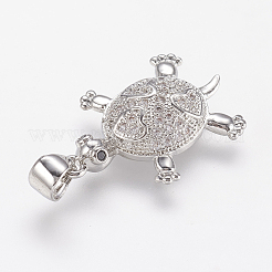 真鍮製マイクロパヴェキュービックジルコニアペンダント  カメ  プラチナメッキ  22.5x15.5x4mm  穴：3.5x4mm&nbsp;X-ZIRC-G104-23P