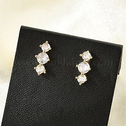 真鍮マイクロペーブクリアキュービックジルコニアスタッドピアス  鉛フリー＆カドミウムフリー  長持ちメッキ  ラックめっき  18KGP本金メッキ  12x5mm&nbsp;LS-EJEW-R016-26G-14