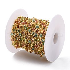 手作りアクリルビーズチェーン  ラックメッキ金真鍮のパーツとスプール付き  長持ちメッキ  ハンダ付け  花  カラフル  11.5x7x3mm  約32.8フィート（10m）/ロール&nbsp;CHC-I037-02G