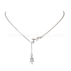 Brass Pave Clear Cubic Zirconia Leaf Pendant Brass Cable Chain Necklaces for Women&nbsp;NJEW-JN06350