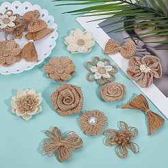 36個 12スタイル ハンドメイドリネン装飾アクセサリー  DIYクラフト作り  花  ミックスカラー  42~65x42~65x7.5~21mm  3個/スタイル&nbsp;PATC-ME0001-12