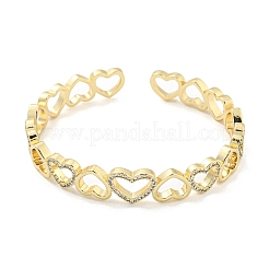 Heart Brass Micro Pave Clear Cubic Zirconia Open Cuff Bangles for Women&nbsp;BJEW-Z062-02B