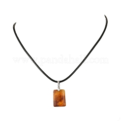 Natural Amber Rectangle Pendant Necklaces with Black Imitation Leather Cord&nbsp;NJEW-JN06436