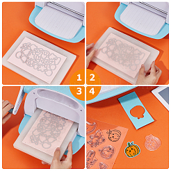ハロウィーンテーマのPVCプラスチッククリアスタンプ1個  1pc炭素鋼カッティングダイステンシル付き  DIYスクラップブッキング用  装飾的なフォトアルバム  ハロウィーン模様  スタンプ：164x114x3mm  カッティングダイステンシル：150x84x0.9mm&nbsp;DIY-CP0008-83