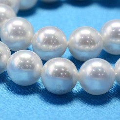 ABカラーメッキシェルパールラウンドビーズ連売り  ホワイト  6mm  穴：0.8mm  約60個/連  15.74インチ&nbsp;BSHE-L011-6mm-C001