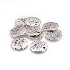 Tibetan Style Alloy Flat Round Carved Word Never Give Up Pendants&nbsp;TIBEP-12585-AS-NR
