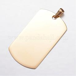 イオンプレーティング（IP）304ステンレスペンダント  空白タグの長方形のスタンプ  ゴールドカラー  43x24x1mm  穴：3x6mm&nbsp;STAS-G077-01G