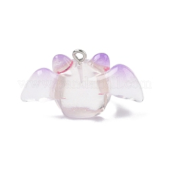 ハロウィン透明樹脂ペンダント  プラチナ鉄フープ付き  バット  19x34.5x16.5mm  穴：2mm&nbsp;CRES-B024-01P-06
