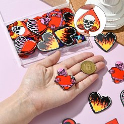 30個6スタイル不透明プリントアクリルパーツ  ハート  ミックスカラー  36~44x35.5~41.5x2~2.5mm  穴：1.2~2mm  5個/スタイル&nbsp;MACR-CJ0002-12