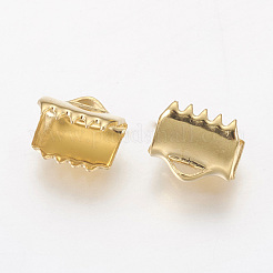 304ステンレススチールリボンカシメエンドパーツ  長方形  ゴールドカラー  6x6.5~7mm  穴：0.5x1mm&nbsp;STAS-G187-25G-6.5mm