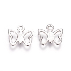 変色しにくい304ステンレススチールチャーム  蝶  ステンレス鋼色  9x10x1mm  穴：1.4mm&nbsp;STAS-P227-32P
