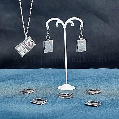 304ステンレススチールロケットペンダント  ネックレスのためのフォトフレームのチャーム  長方形  ステンレス鋼色  26.5x19x4.5mm  穴：1.5mm  インナーサイズ：9.5x15mm  10個/箱&nbsp;STAS-UN0019-64P
