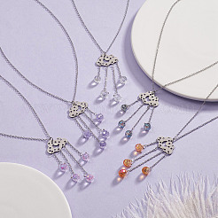 201 Stainless Steel Cloud with Glass Tassel Pendant Necklace for Women &nbsp;NJEW-JN04274