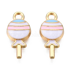 合金ペンダント  エナメル  カドミウムフリー＆鉛フリー  ライトゴールド  ロリポップ  ホワイト  17x8x3mm  穴：2mm&nbsp;ENAM-S119-076A-RS