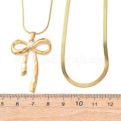304ステンレススチール製蝶結びペンダントダブルレイヤーネックレス（女性用）  ゴールドカラー  15.79~15.94インチ（40.1~40.5cm）  2個/セット&nbsp;NJEW-Z108-01G
