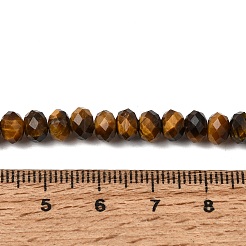 天然石タイガーアイビーズ連売り  多面カット  ロンデル  6x4mm  穴：1.2mm  99個/連  15.7インチ&nbsp;G-N0179-03-6x4mm