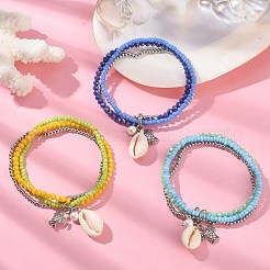 3Pcs 3 Colors Electroplate Glass & Shell Stretch Bracelets for Women&nbsp;BJEW-TA00381