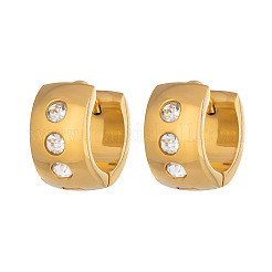 女性用304ステンレススチールラインストーンフープピアス  18KGP本金メッキ  13.7x7x12.8mm&nbsp;BG8206-1