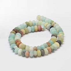 つや消しロンデル天然フラワーアマゾナイトビーズ連売り  10x6mm  穴：1mm  約63個/連  14.5~15インチ&nbsp;G-K094-10x6mm-B