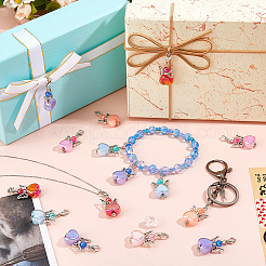 36Pcs 6 Colors Heart Angel Alloy & Acrylic Pendant Decorations&nbsp;HJEW-FH00116